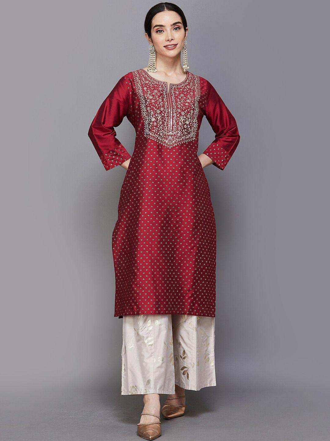 melange by lifestyle yoke design embroidered round neck kurta