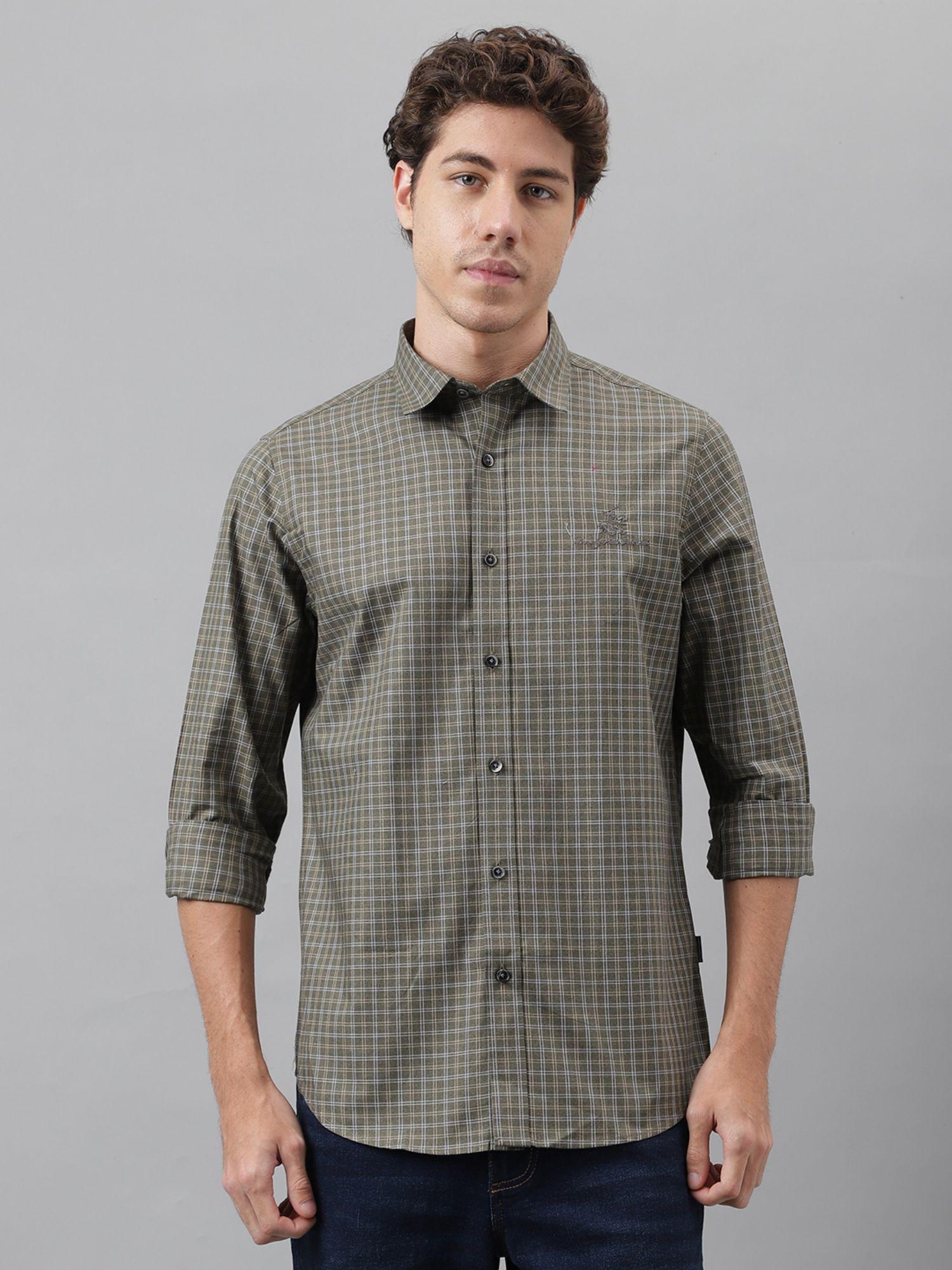 melange plaid tailored fit shirt - olive