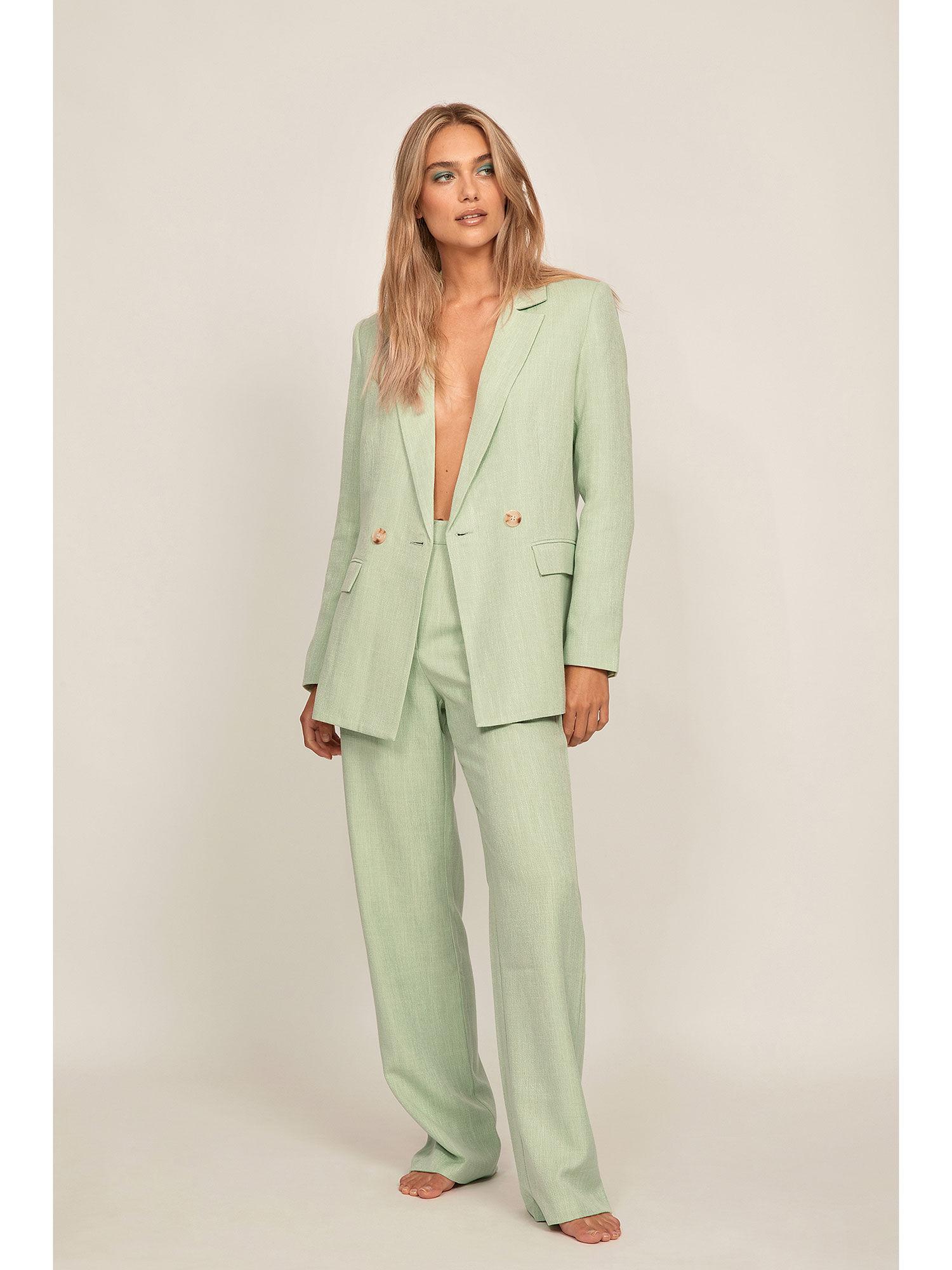 melange straight suit pants-light green