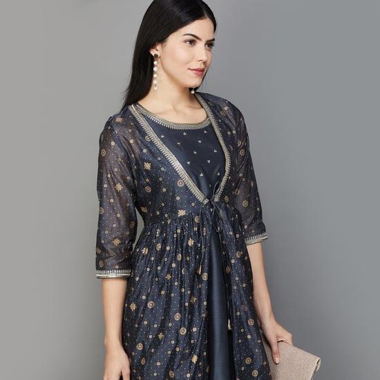 melange women embellished a-line kurta with jacket