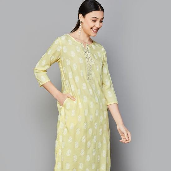 melange women embossed straight kurta