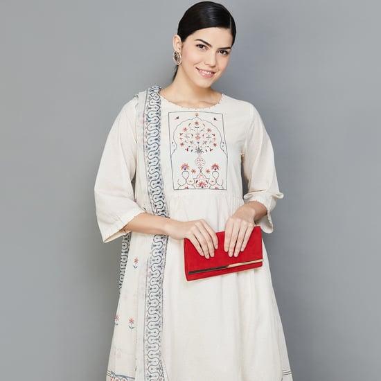 melange women embroidered a-line kurta set