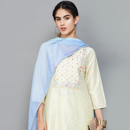 melange women embroidered kurta set