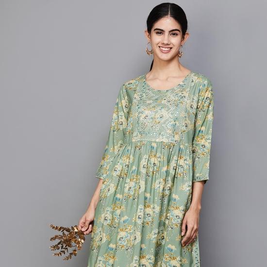 melange women embroidered straight kurta
