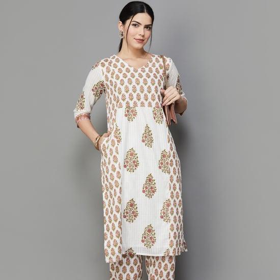 melange women floral print a-line kurta set