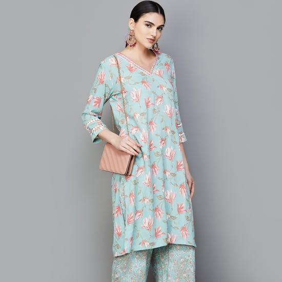 melange women floral print straight kurta set