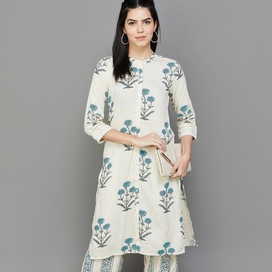 melange women floral printed straight kurta set