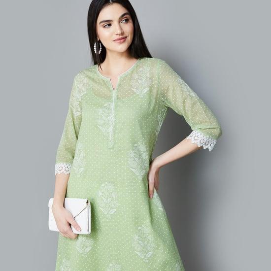 melange women printed a-line kurta with camisole