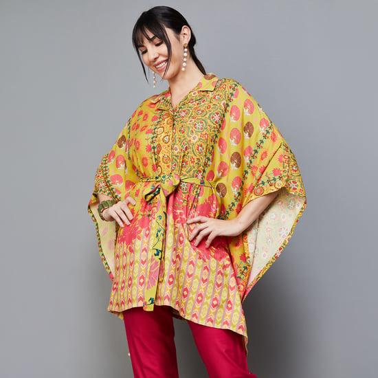 melange women printed collared kaftan tunic