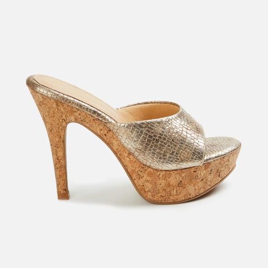 melange women textured slip-on cone heels