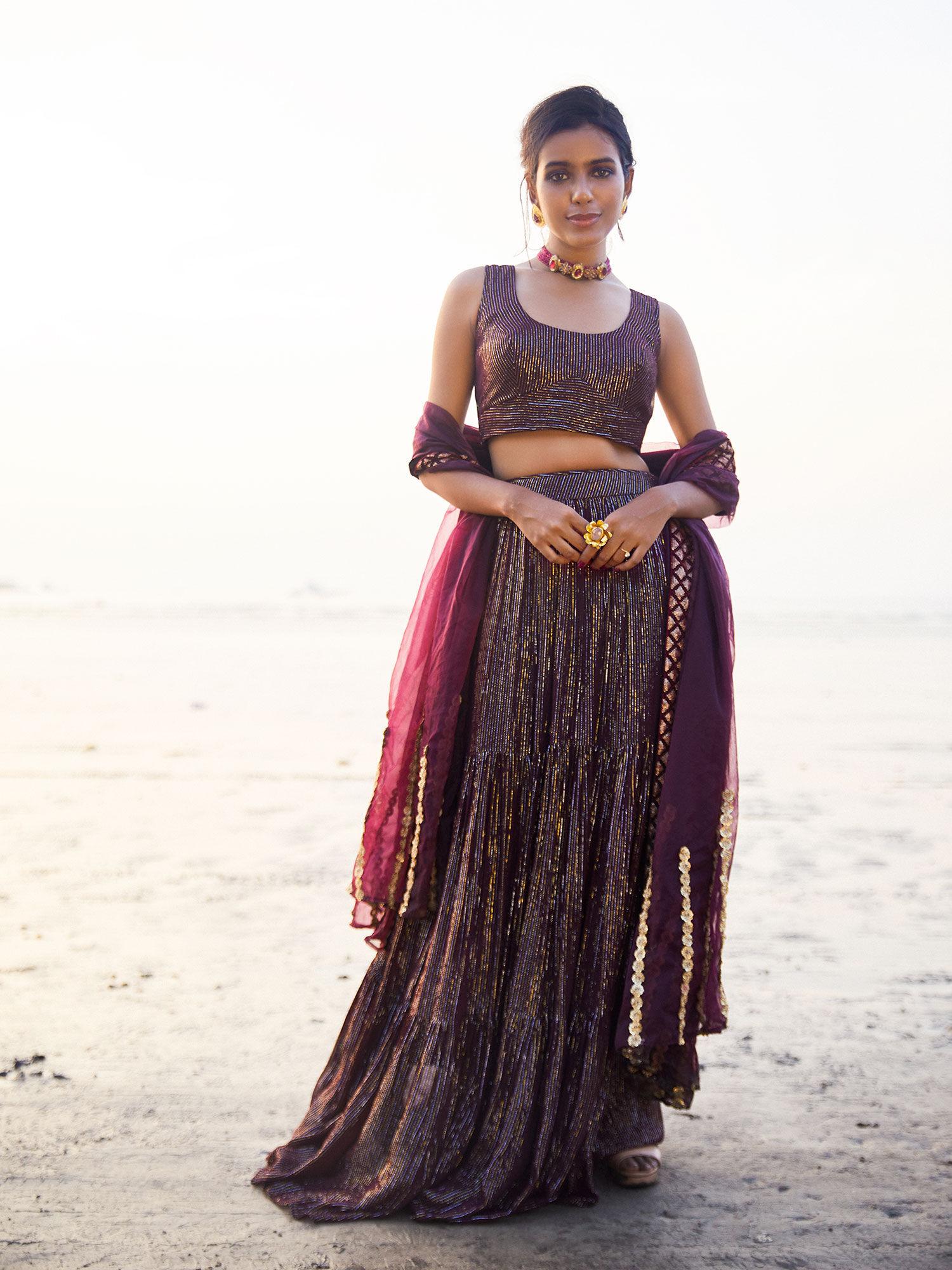 melania lehenga, blouse and dupatta- wine