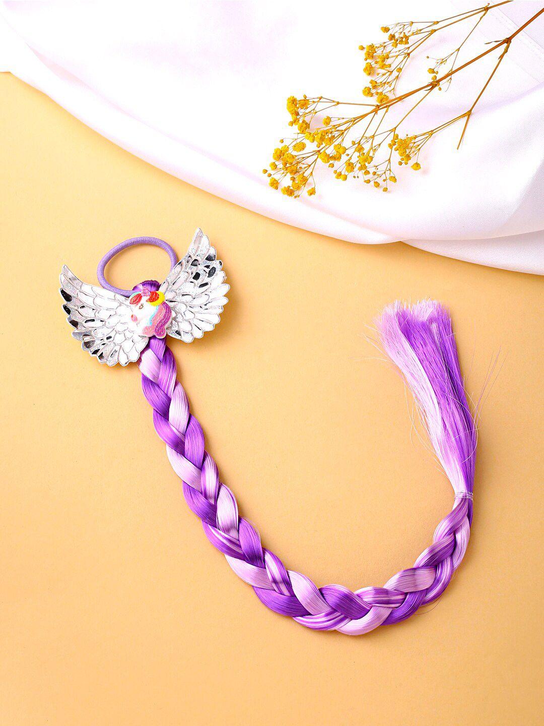 melbees by yellow chimes girls purple & silver-toned unicorn designed hair extension