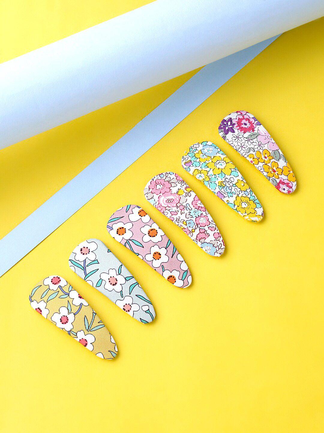 melbees by yellow chimes girls set of 6 multicolor printed tic tac hair clips
