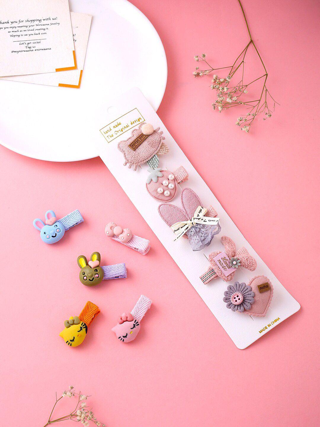 melbees by yellow chimes girls pink & blue 10 pcs loving cute characters alligator clips