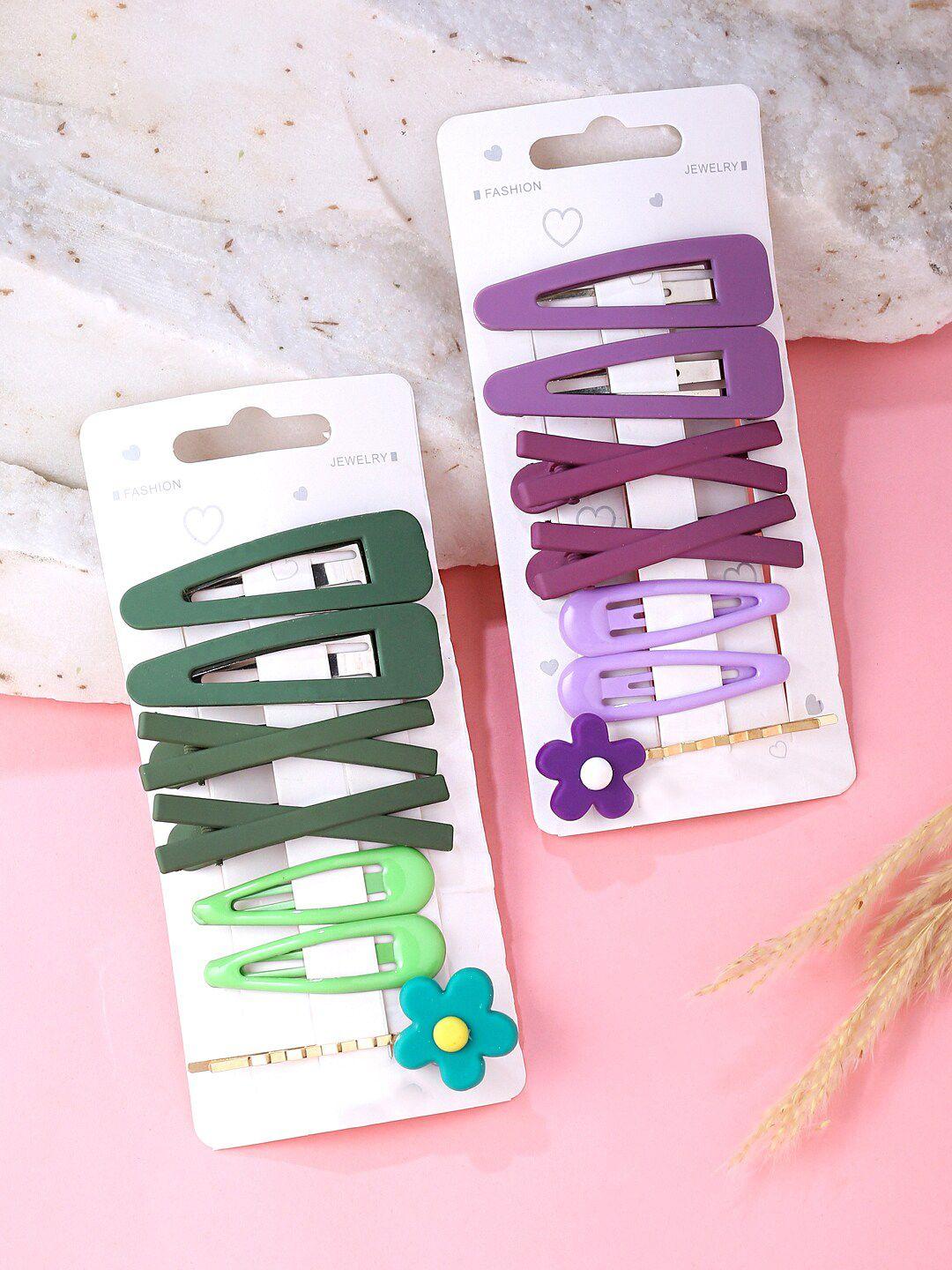 melbees by yellow chimes girls purple & green set of 6 tic tac hair clip