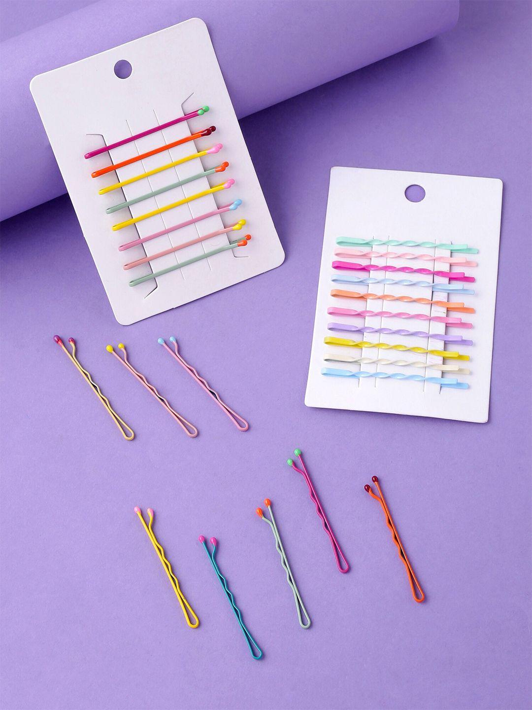 melbees by yellow chimes girls set of 28 pcs multicolor cute design bobby pins hair clips