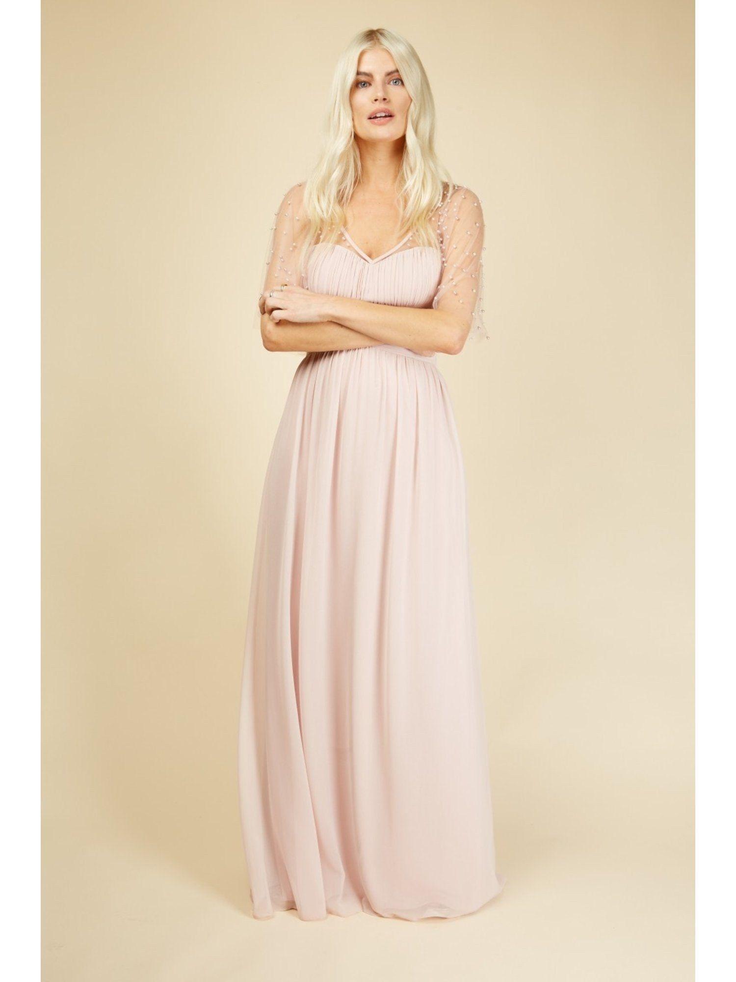 melissa bridesmaid blush angel sleeve maxi dress