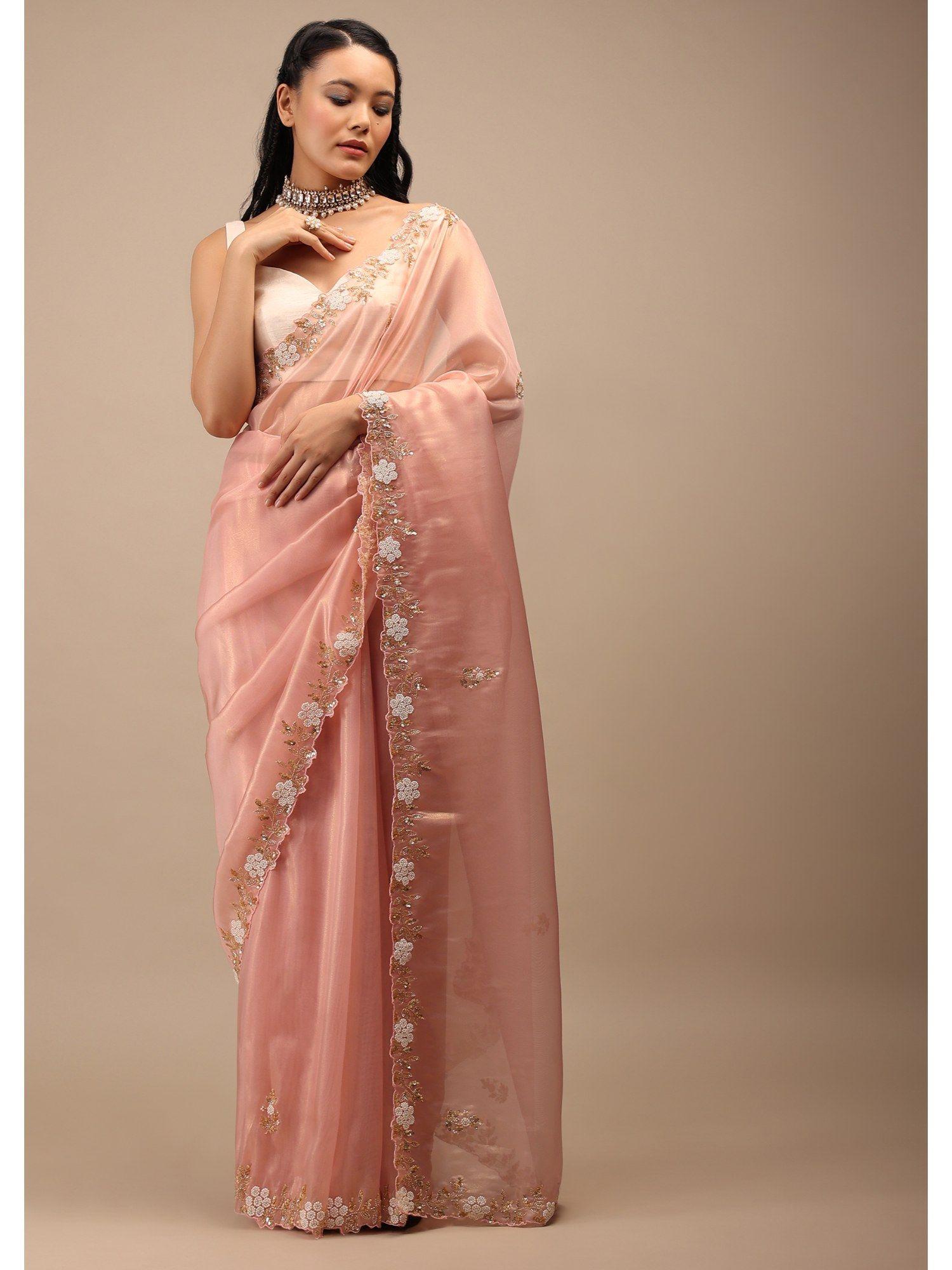 mellow rose glass tissue saree & cutwork detailing with unstitched blouse