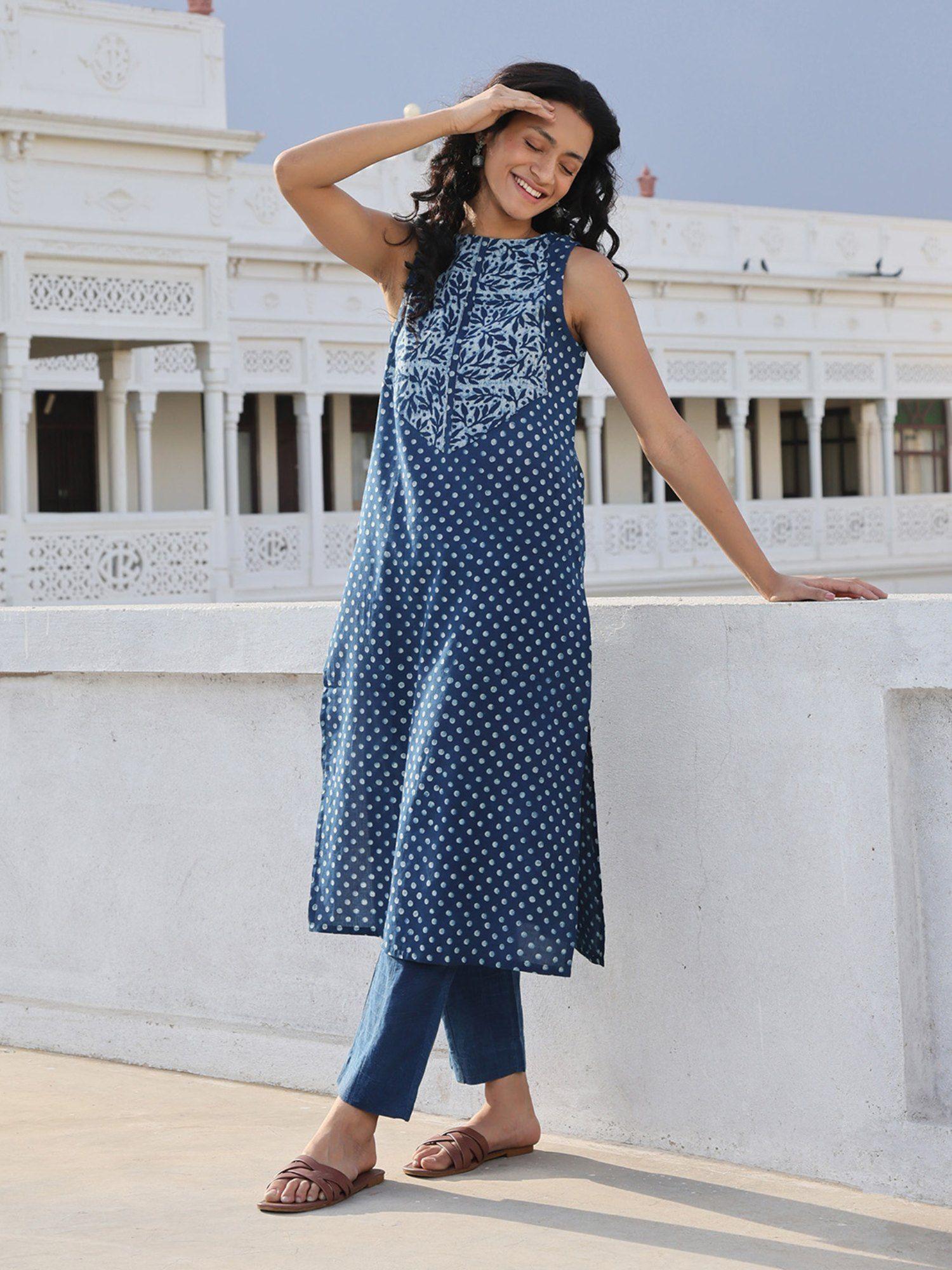 melodious melange hand block printed pure cotton kurta