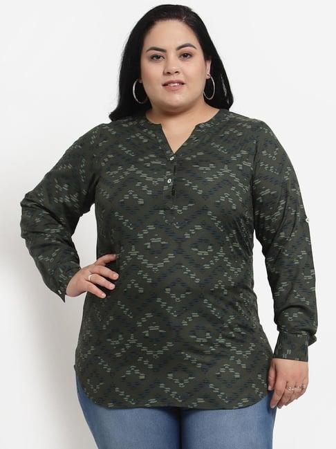 melon by pluss olive printed top