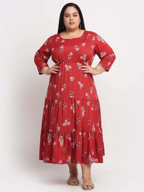 melon by pluss red floral printed maxi dress