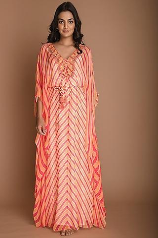 melon & carrot embellished kaftan tunic with belt