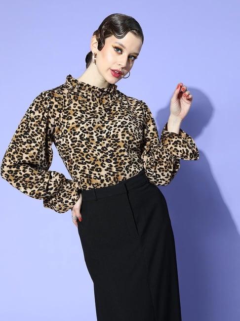 melon by pluss beige animal print top