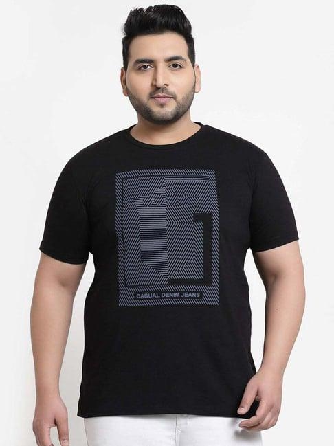 melon by pluss black cotton regular fit printed oversize t-shirt