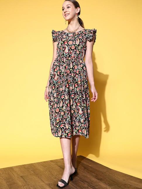 melon by pluss black floral print a-line dress