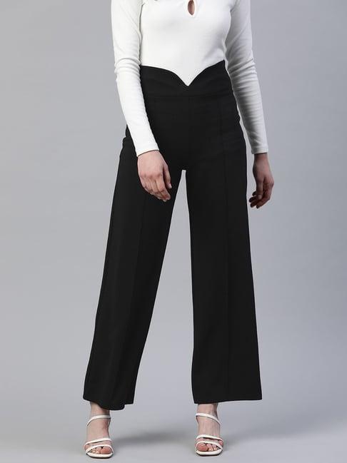 melon by pluss black regular fit mid rise trousers