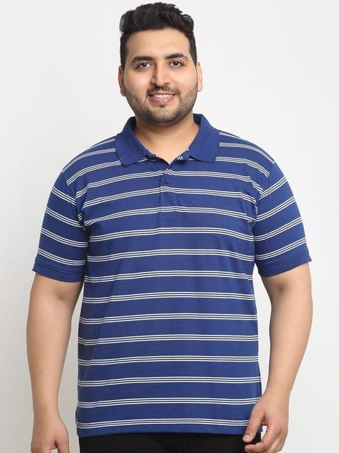 melon by pluss blue cotton regular fit striped plus size polo t-shirt