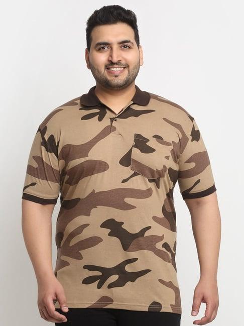 melon by pluss brown cotton regular fit camouflage plus size polo t-shirt
