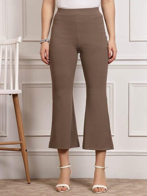melon by pluss brown regular fit mid rise trousers
