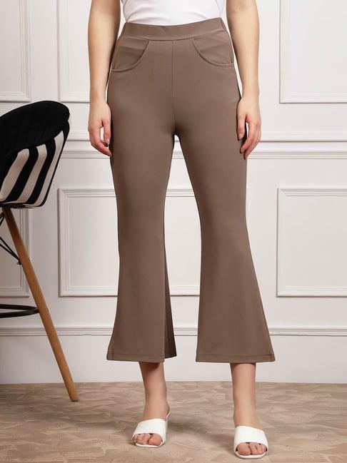 melon by pluss brown regular fit mid rise trousers