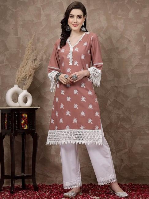 melon by pluss dusty pink cotton floral print straight kurta