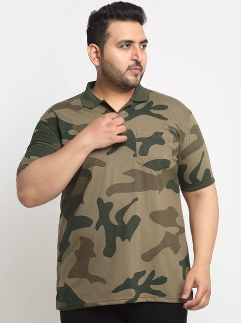 melon by pluss green cotton regular fit camouflage plus size polo t-shirt