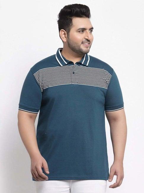 melon by pluss green cotton regular fit striped oversize polo t-shirt