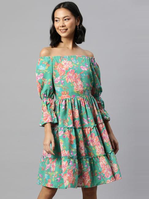 melon by pluss green floral print a-line dress