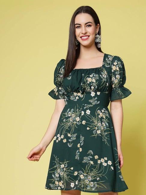 melon by pluss green floral print fit & flare dress