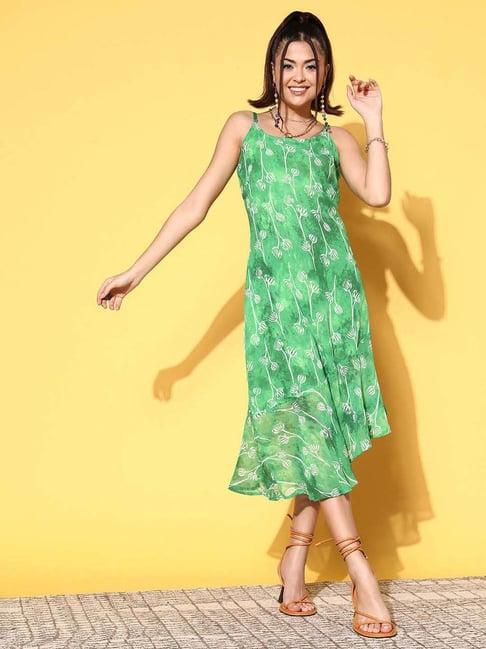 melon by pluss green floral printed a-line dress