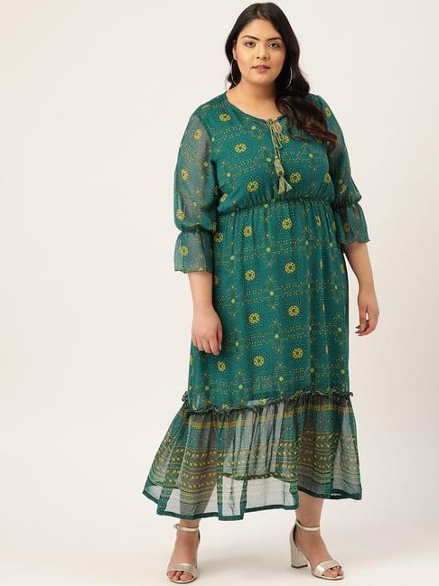 melon by pluss green printed dress