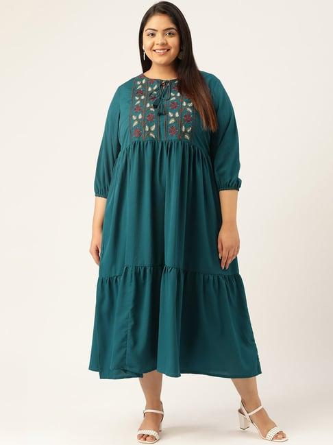 melon by pluss lake blue embroidered dress