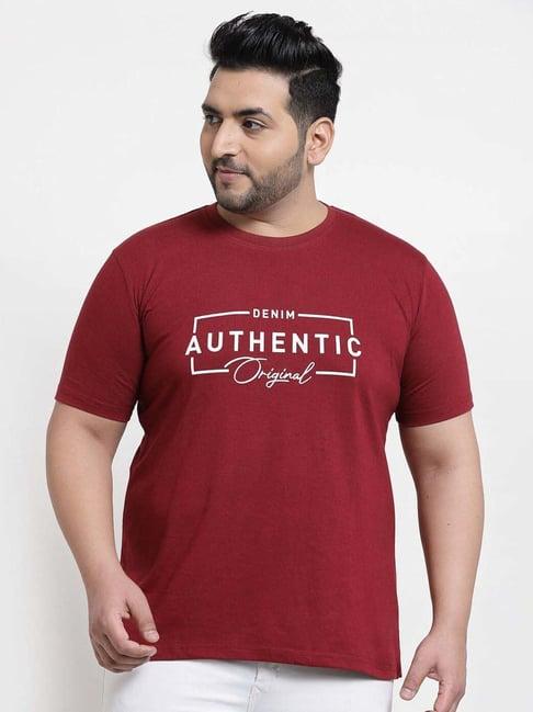 melon by pluss maroon cotton regular fit printed oversize t-shirt
