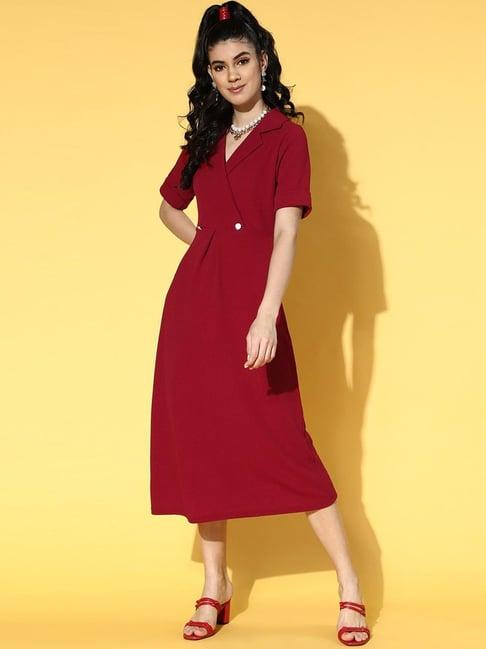 melon by pluss maroon shirt collar a-line dress