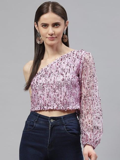 melon by pluss mauve embellished crop top