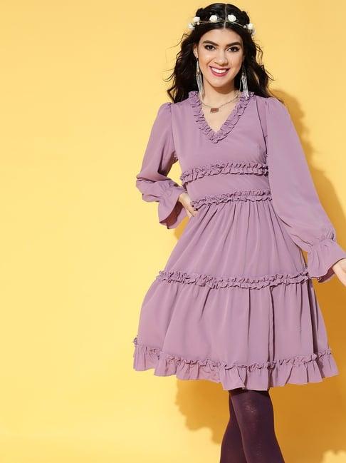 melon by pluss mauve full sleeves a-line dress