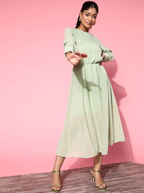 melon by pluss mint green embellished a-line dress