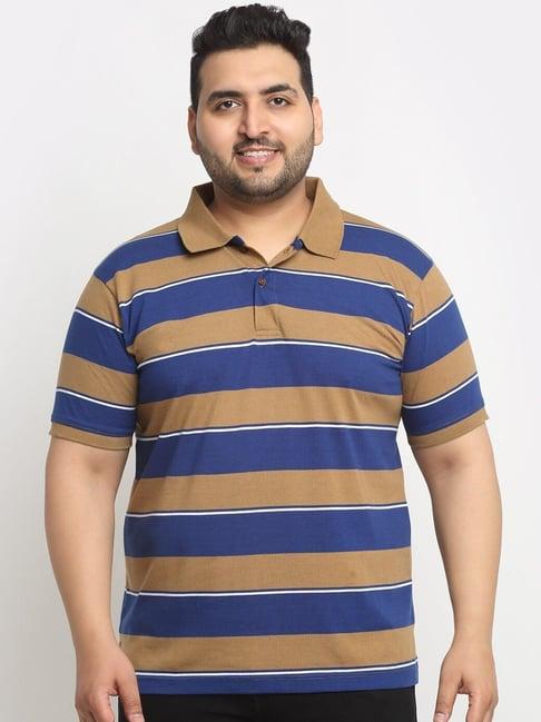 melon by pluss multicolored cotton regular fit striped plus size polo t-shirt