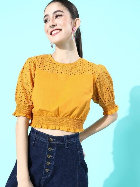 melon by pluss mustard self design crop top