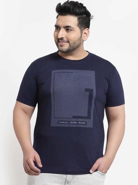 melon by pluss navy cotton regular fit printed oversize t-shirt